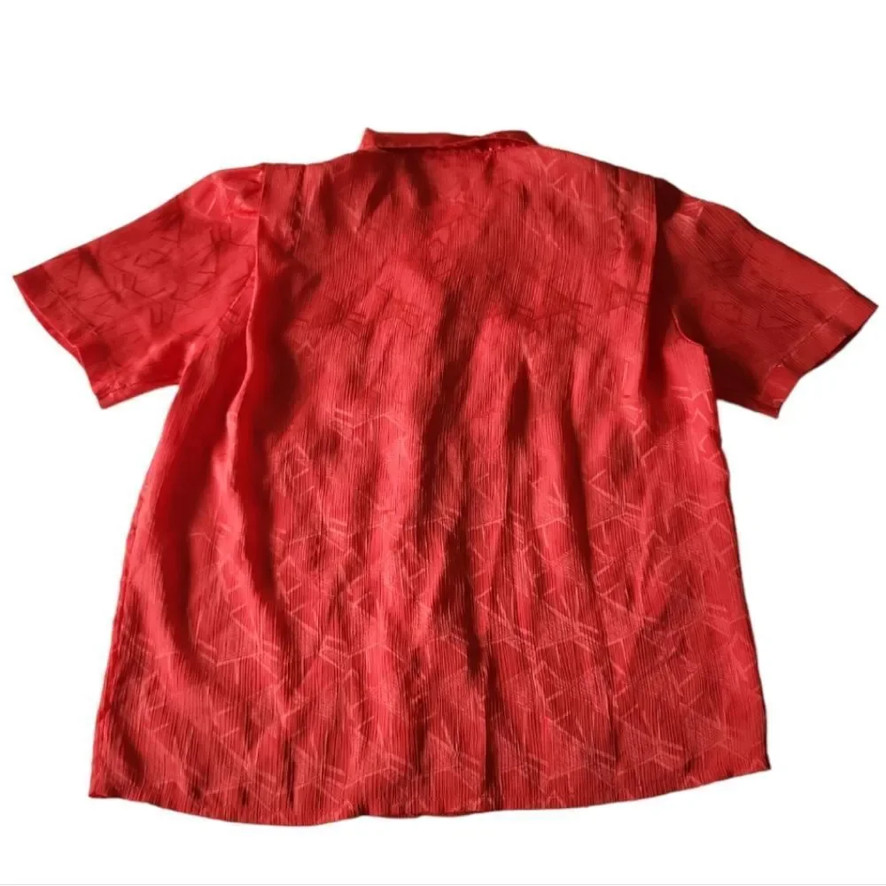 Yves St. Clair Red Jacquard Geometric Button Up Blouse‎ Vintage Size 12